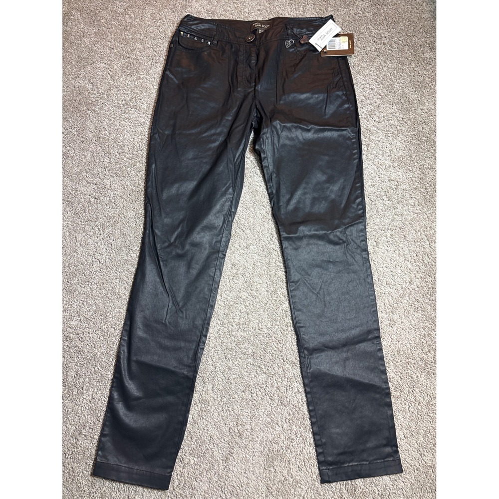 Anna Scott Coventry Slim Pants Black Coated Studded Trousers Size US 6 NWT